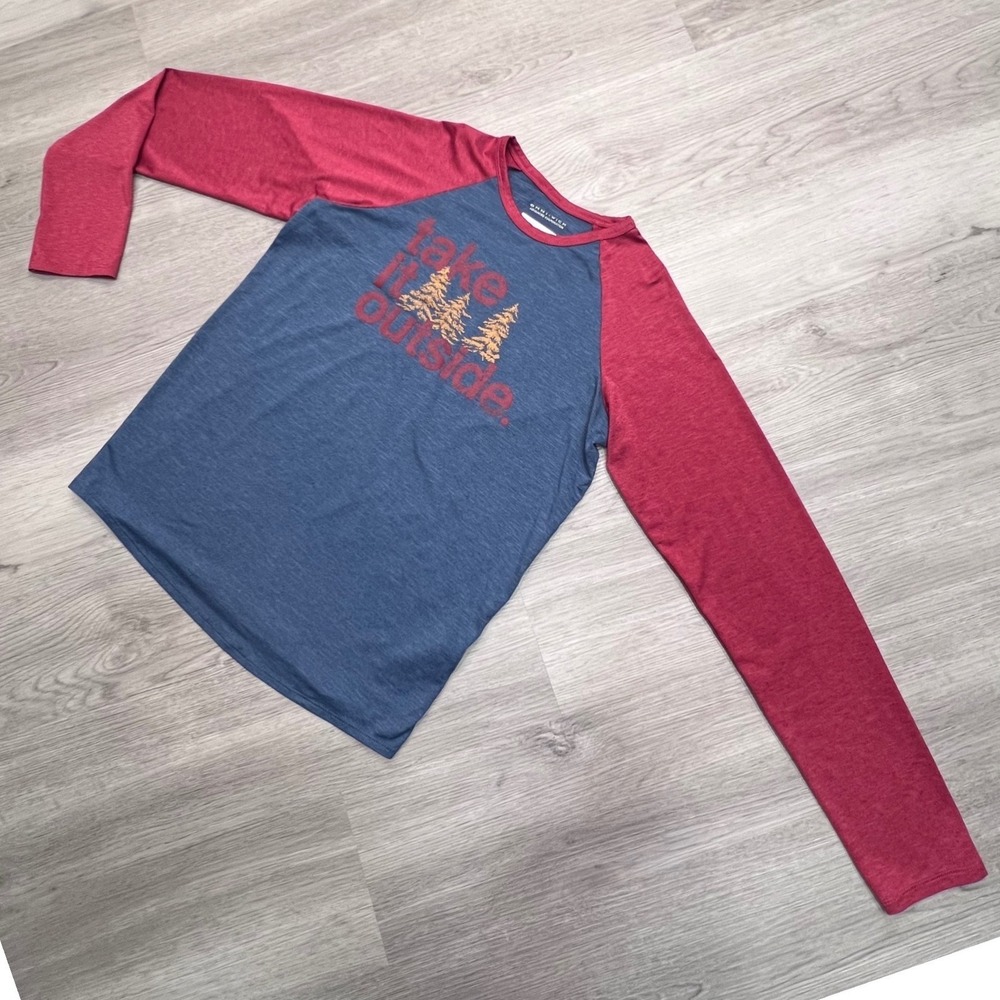 Columbia‎ Omni-Wick Take It Outside Graphic Raglan Shirt Blue Red L 14/16 AY0012